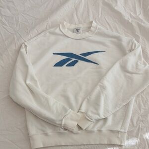Reebok Men's/Womens Crewneck Sweater in White with Blue Emblem